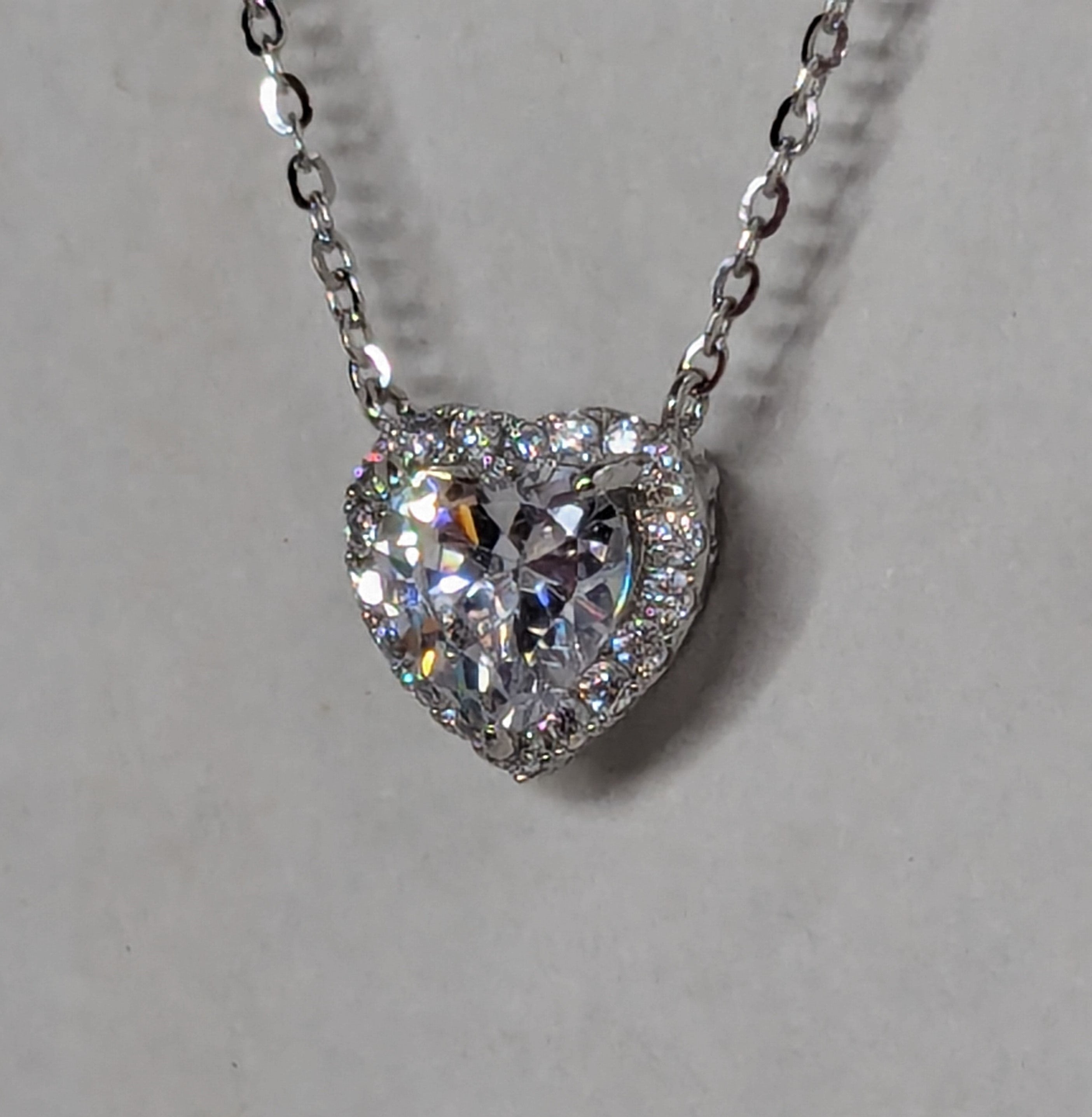 Heart Cut White High Carbon Diamond Necklace with Halo