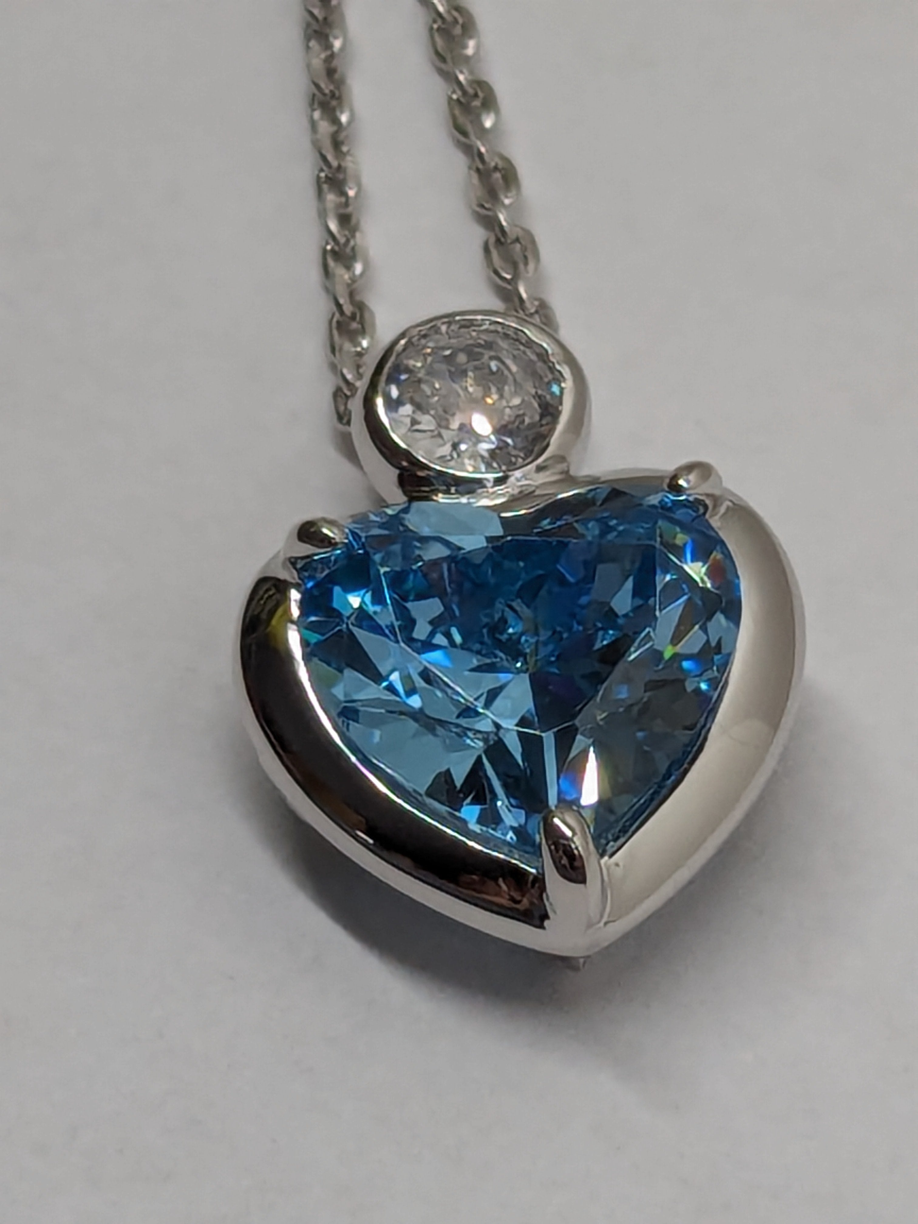 Blue Heart Shaped High Carbon Diamond Necklace