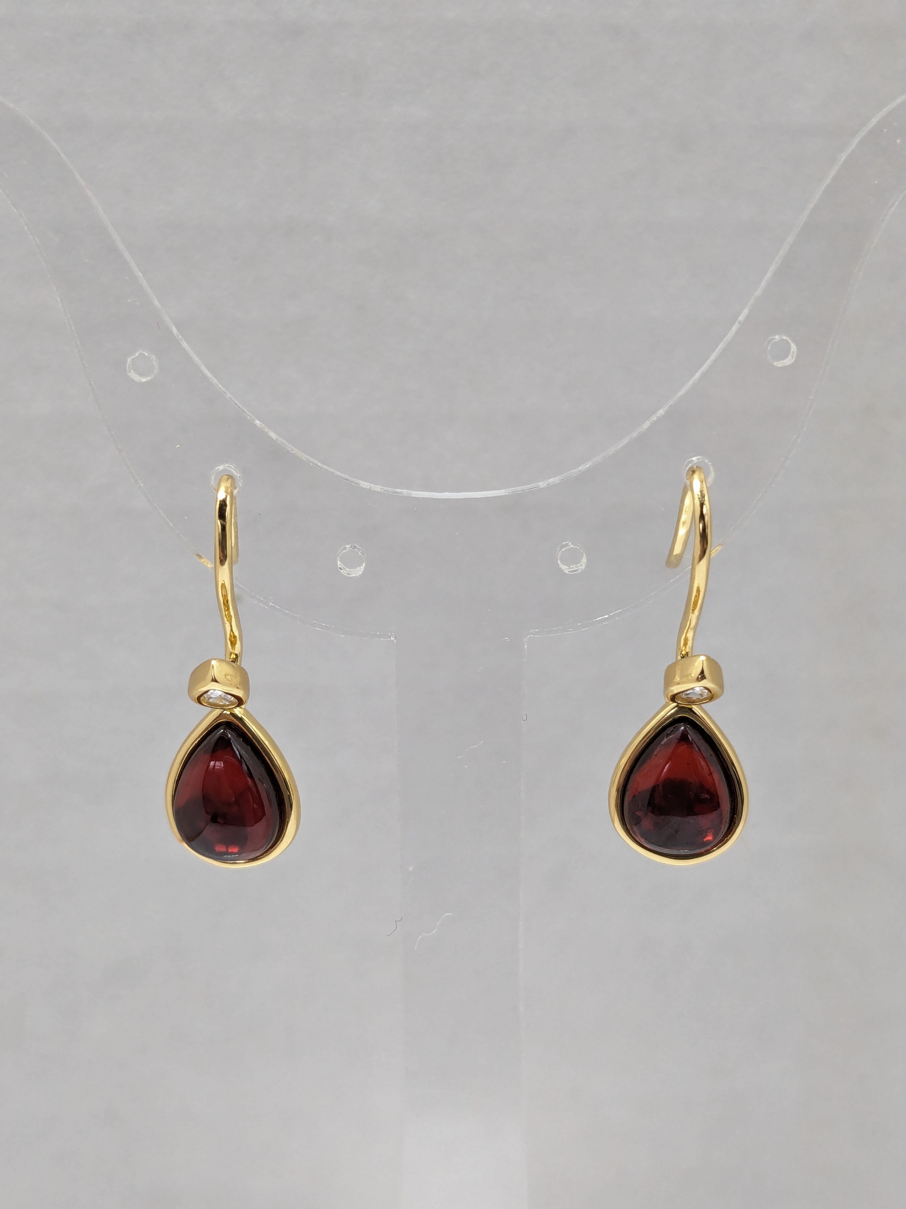 Garnet Pear Shaped Cabochon Bohemian Style Short Dangle Earrings