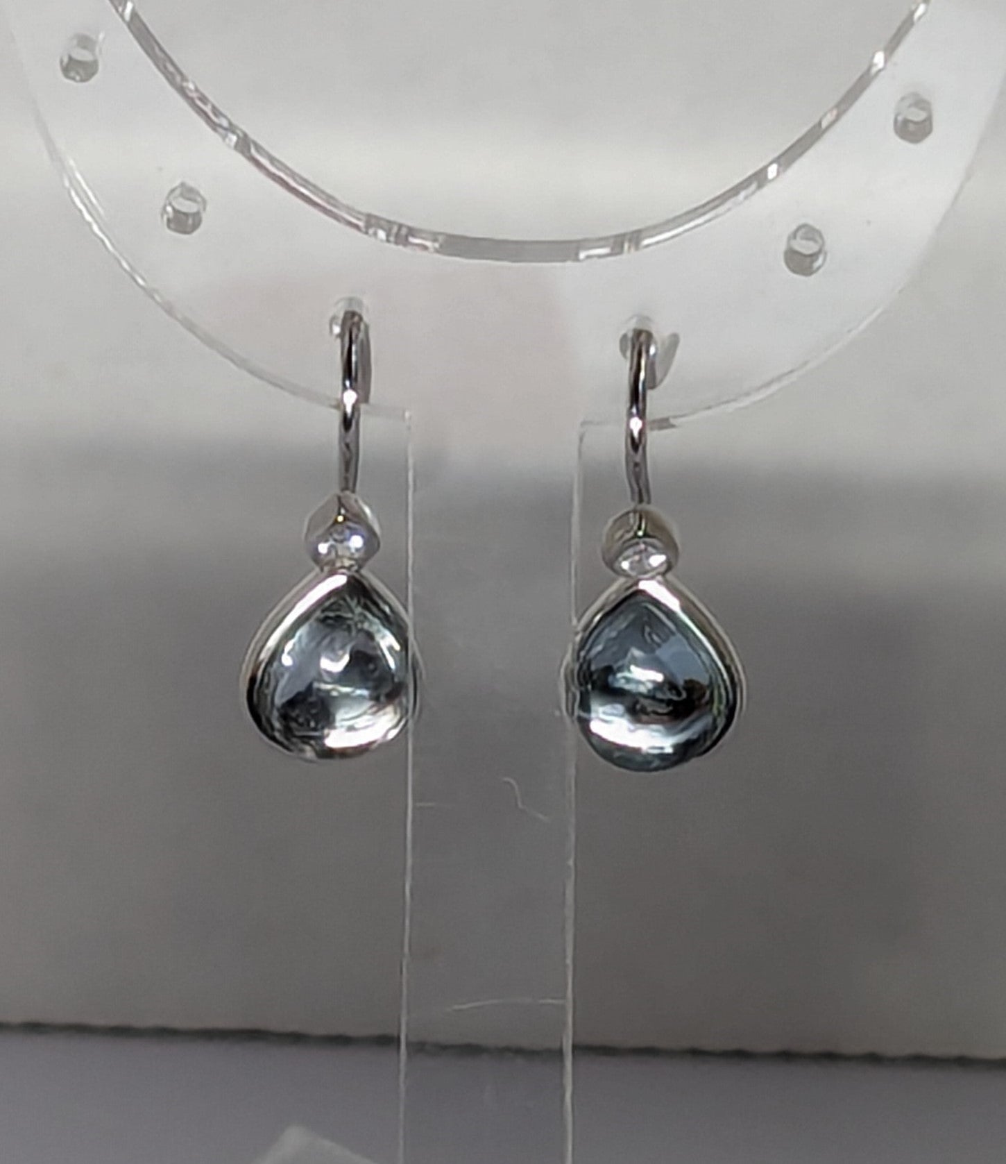 Blue Topaz Cabochon Bohemian Style Waterdrop Short Dangle Earrings