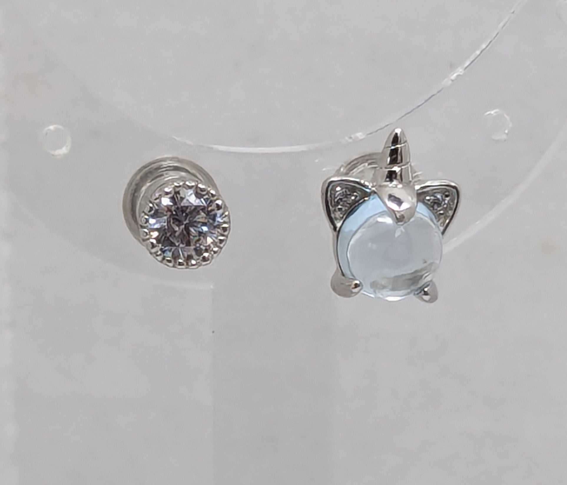 Sky Blue Topaz and Zircon Asymmetry Stud Earrings - Unicorn and stud