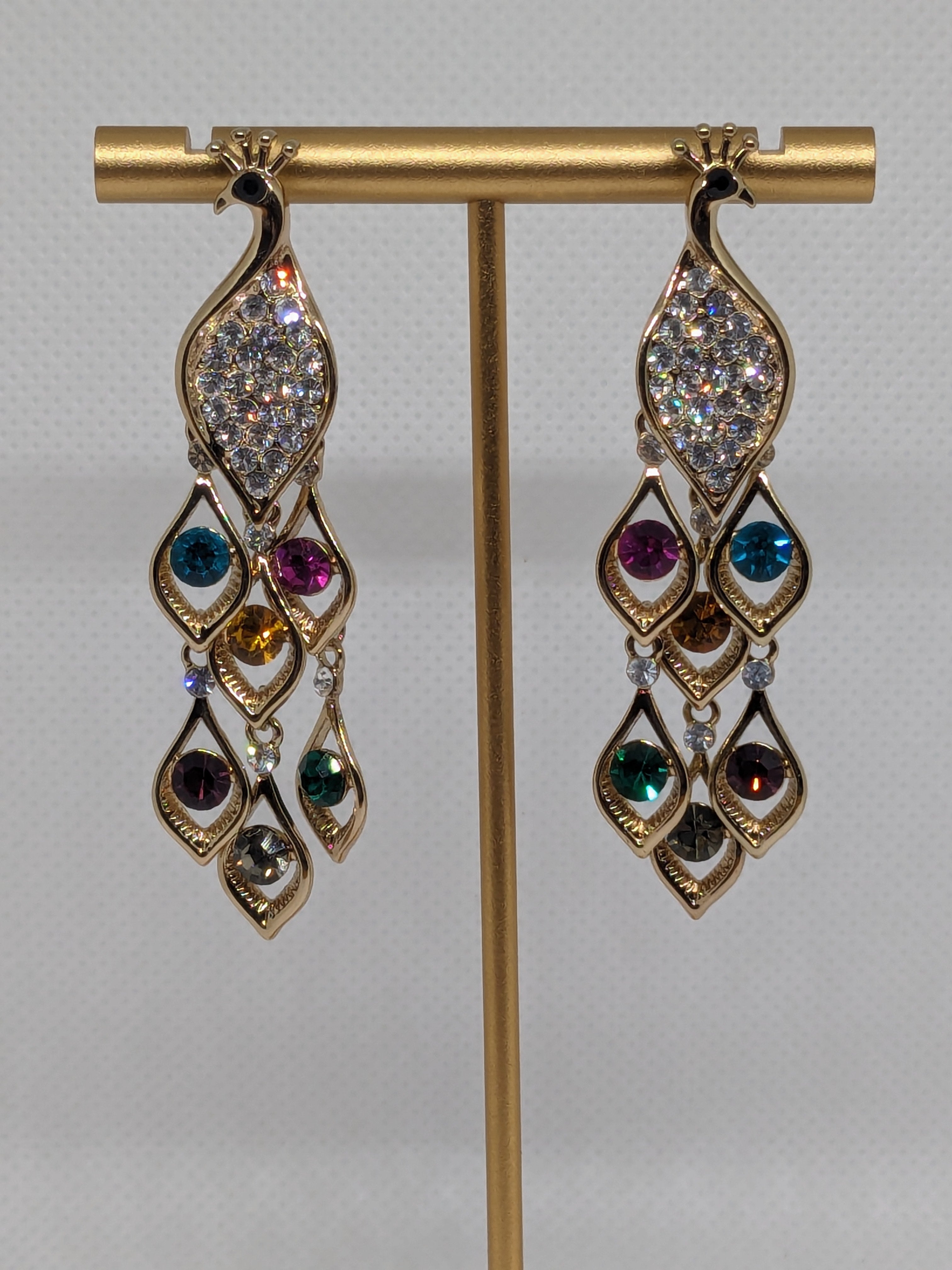 PEACOCK Multicolor Crystal Dangle post back earrings