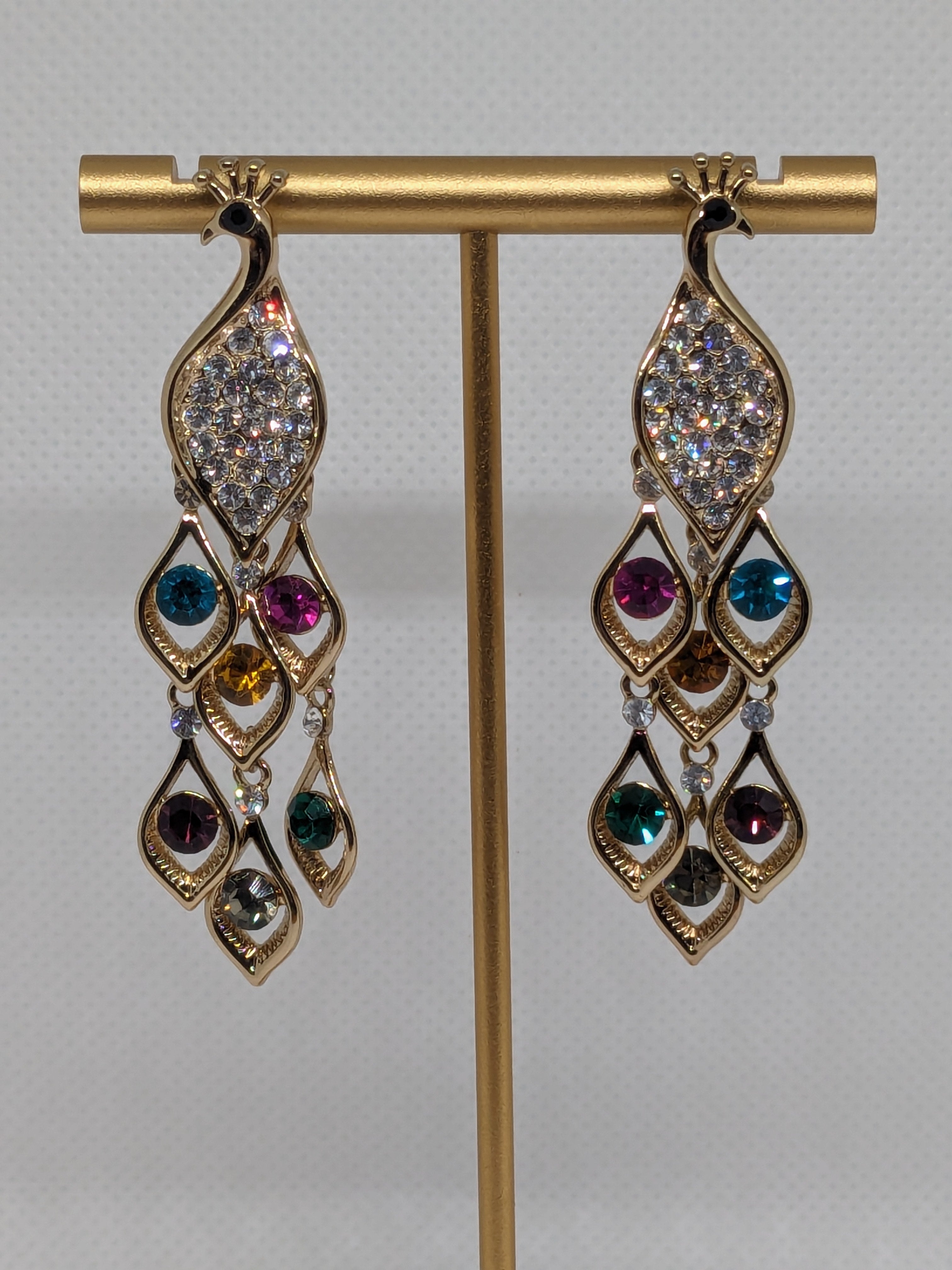 PEACOCK Multicolor Crystal Dangle post back earrings