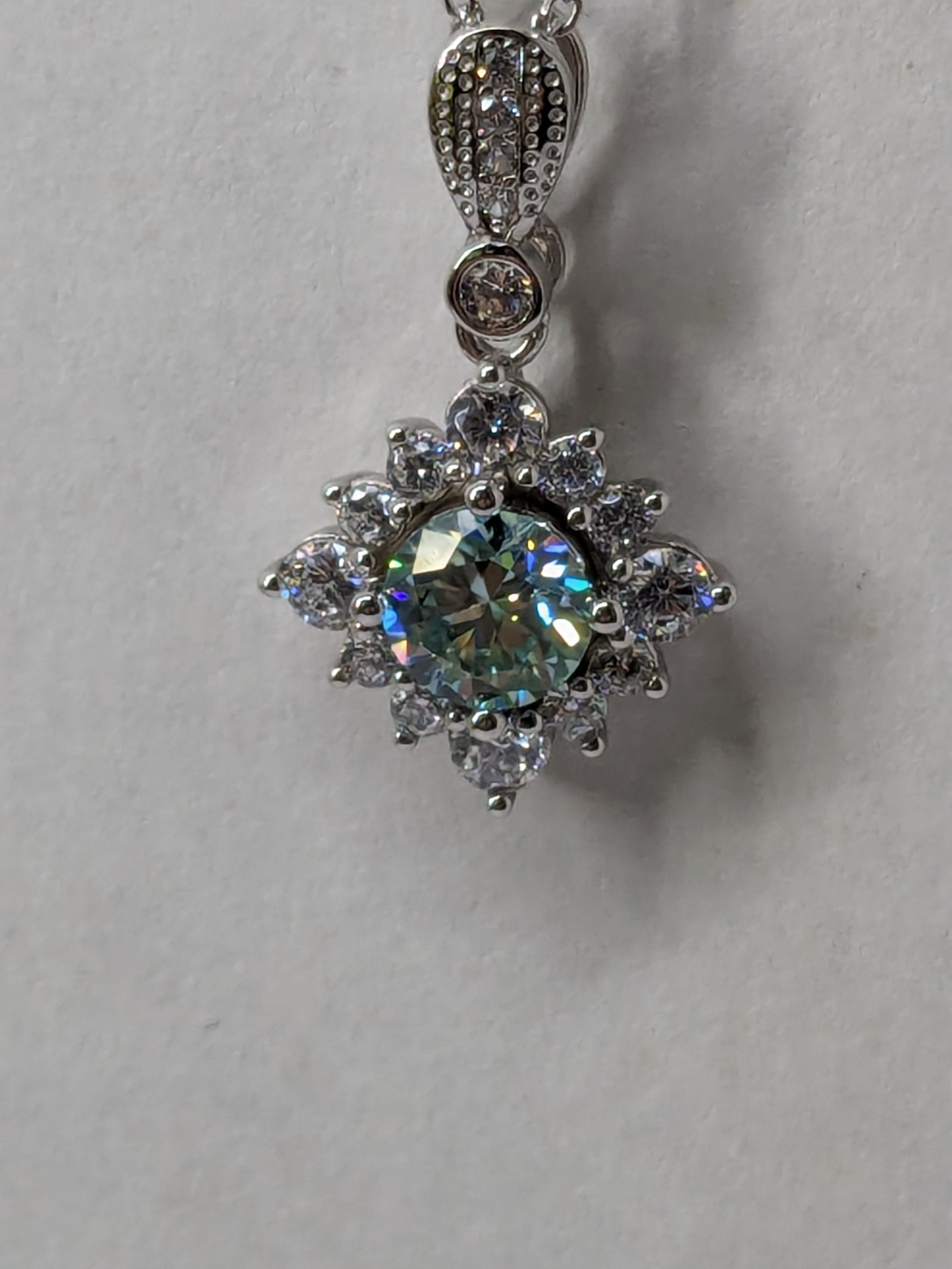 Sky Blue 1ct Moissanite Necklace with Diamond shaped Halo