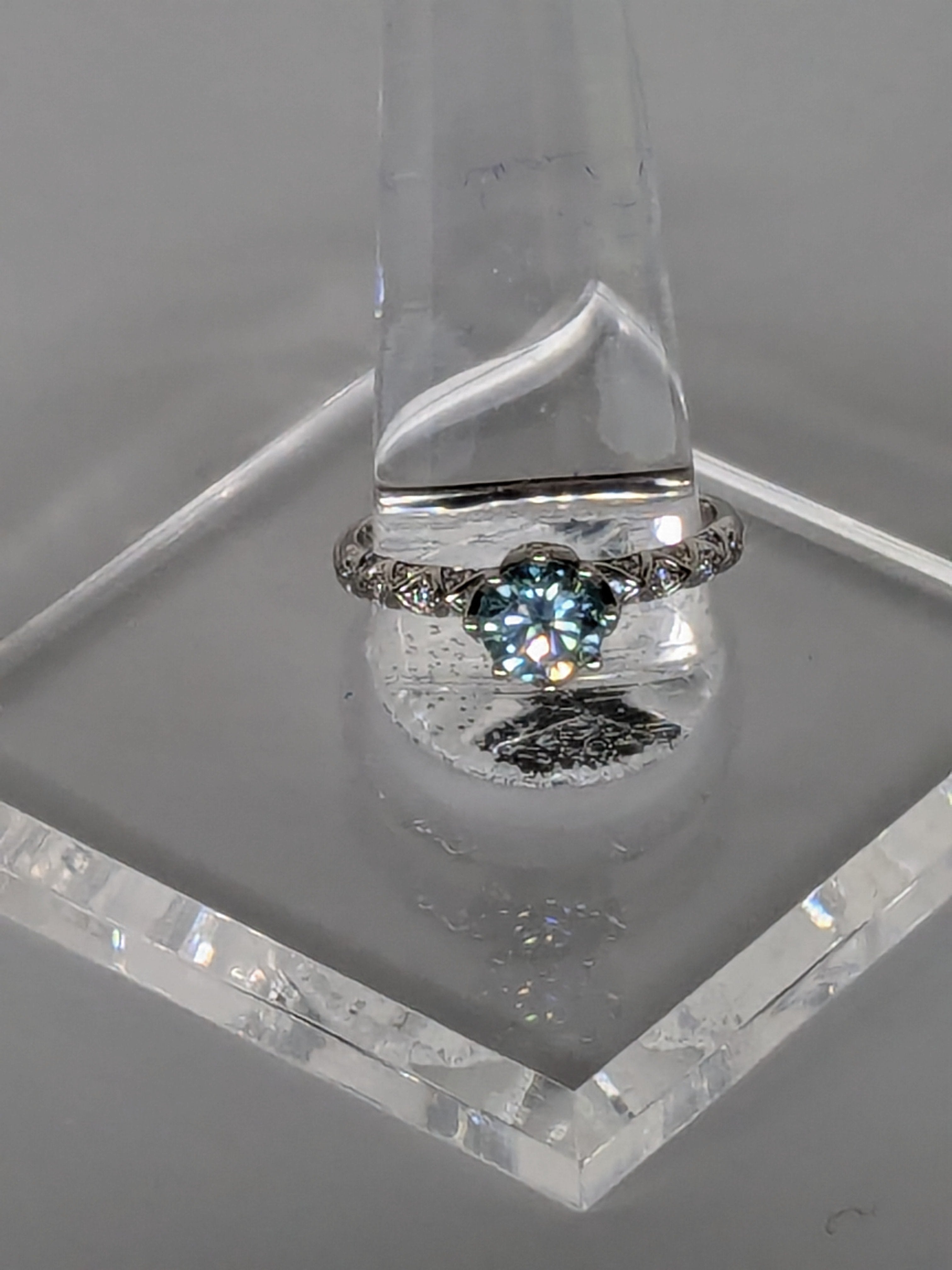 Blue Moissanite Solitaire Ring