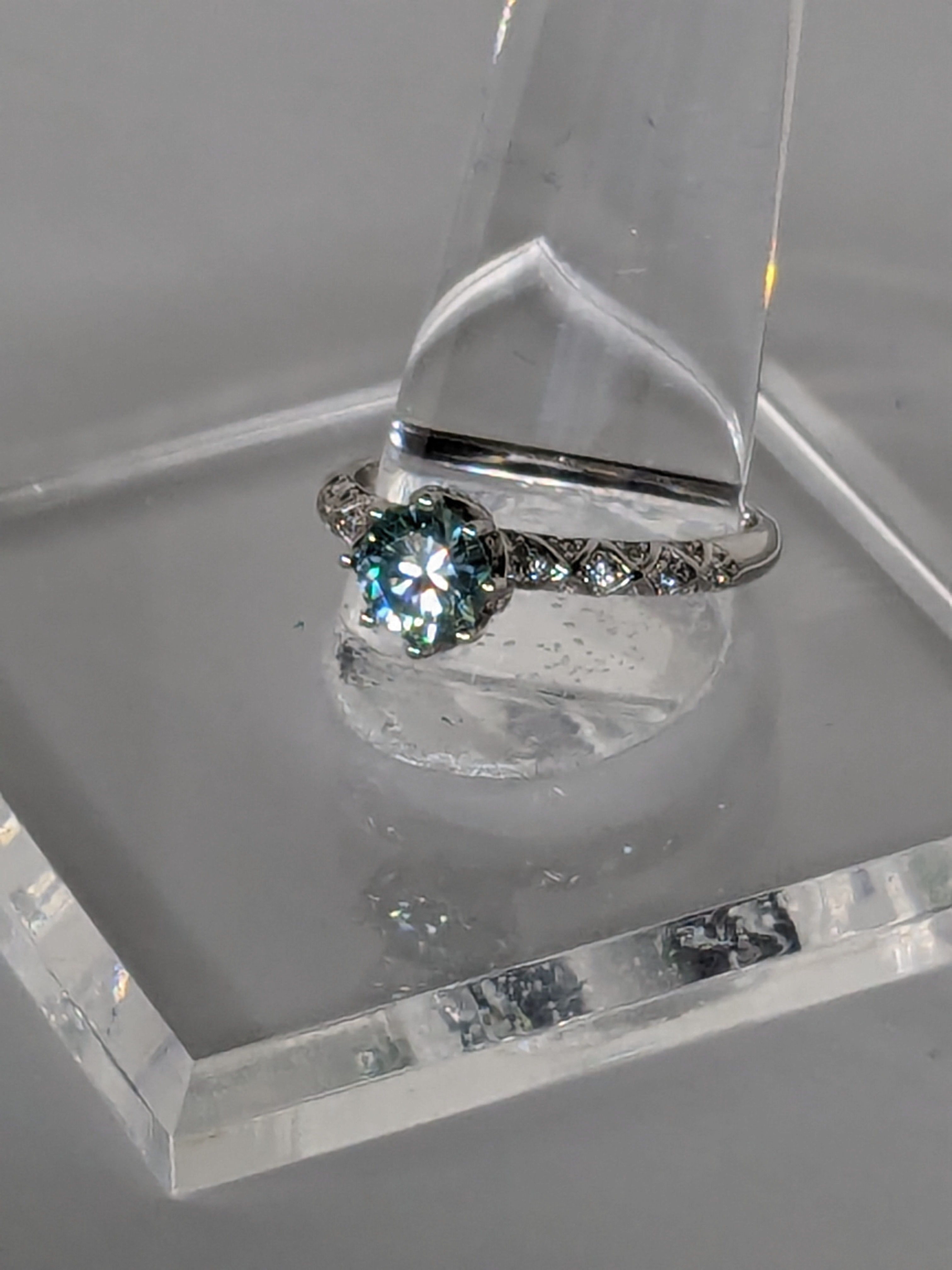 Blue Moissanite Solitaire Ring