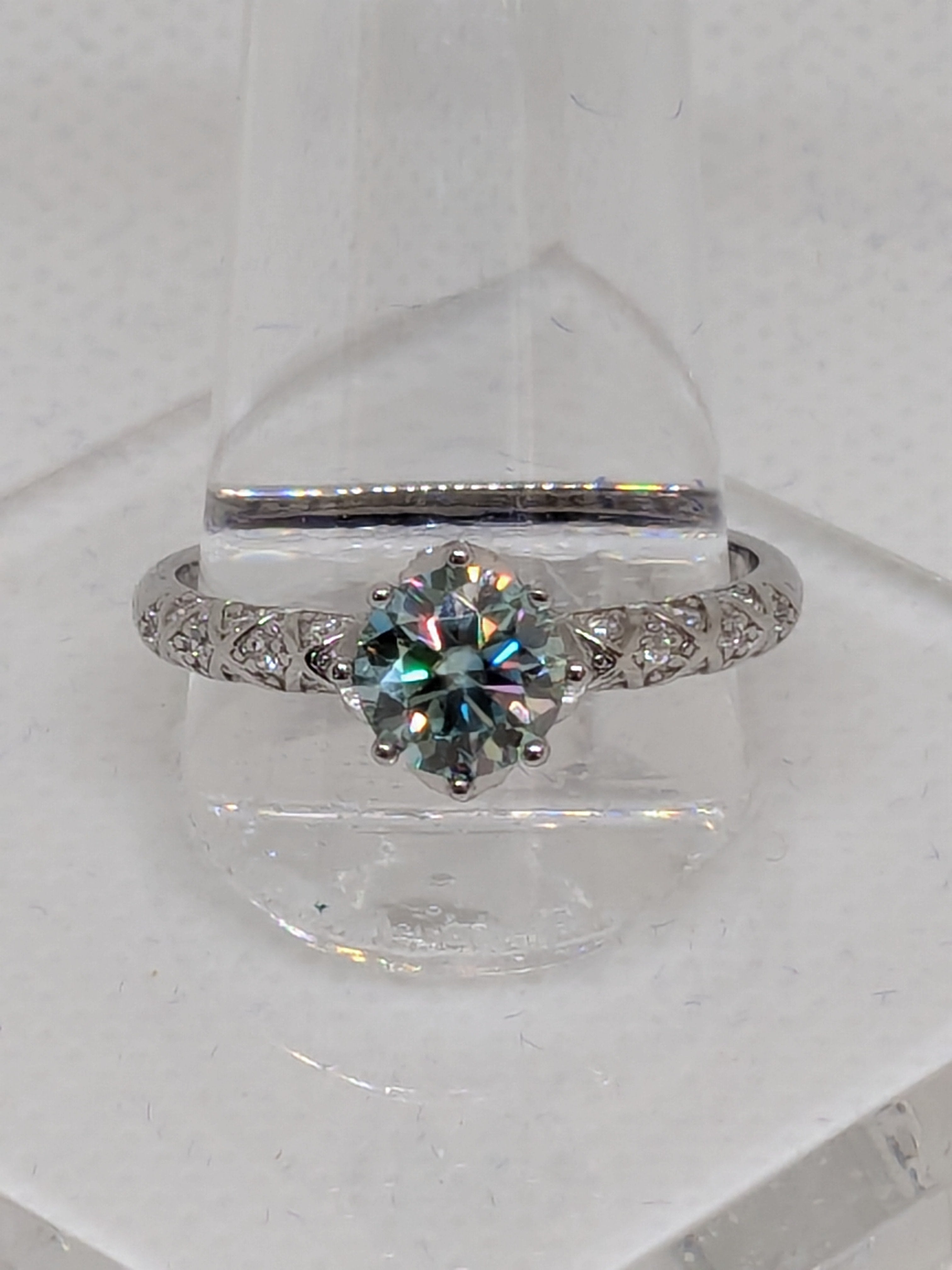 Blue Moissanite Solitaire Ring