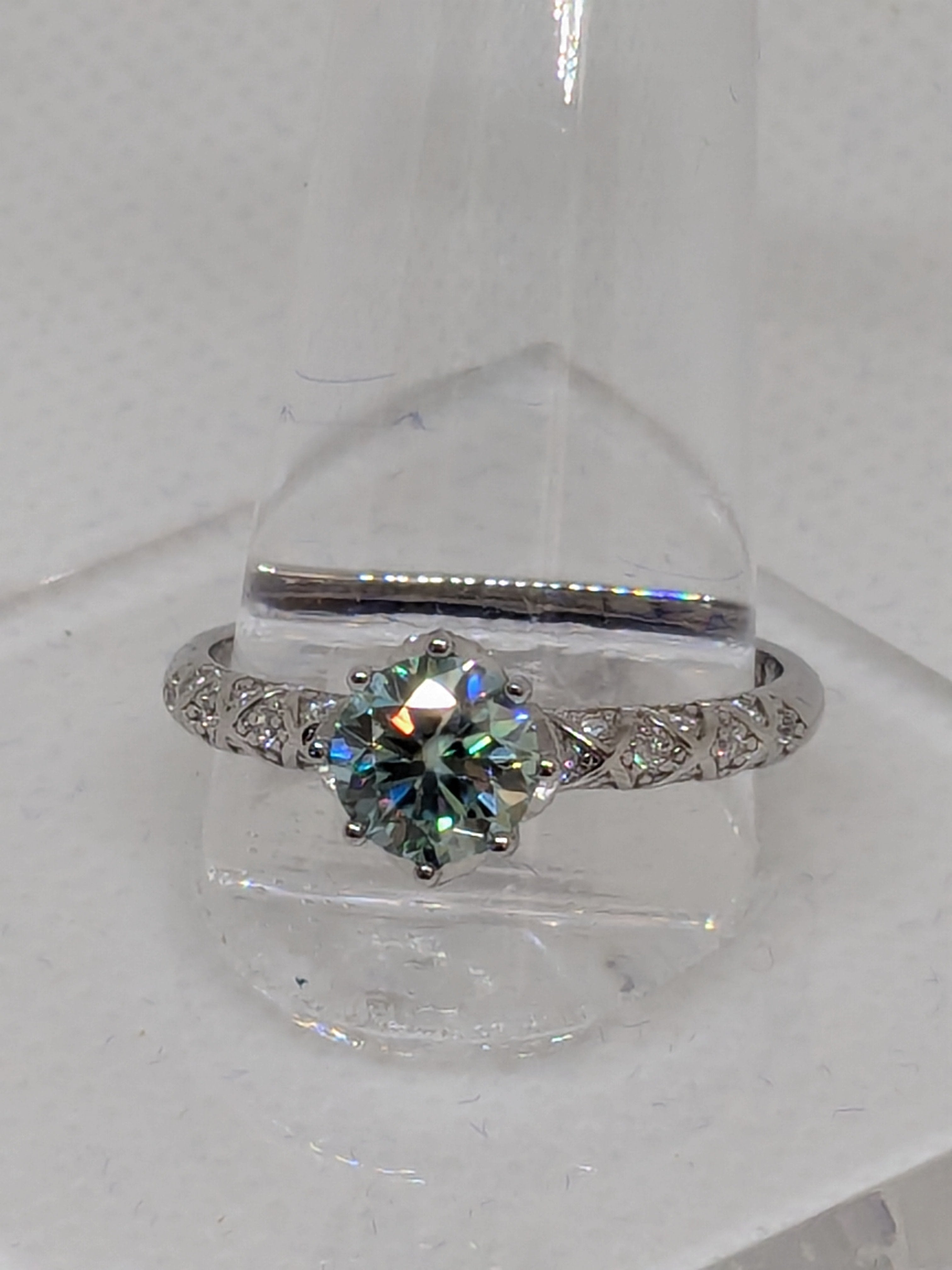 Blue Moissanite Solitaire Ring