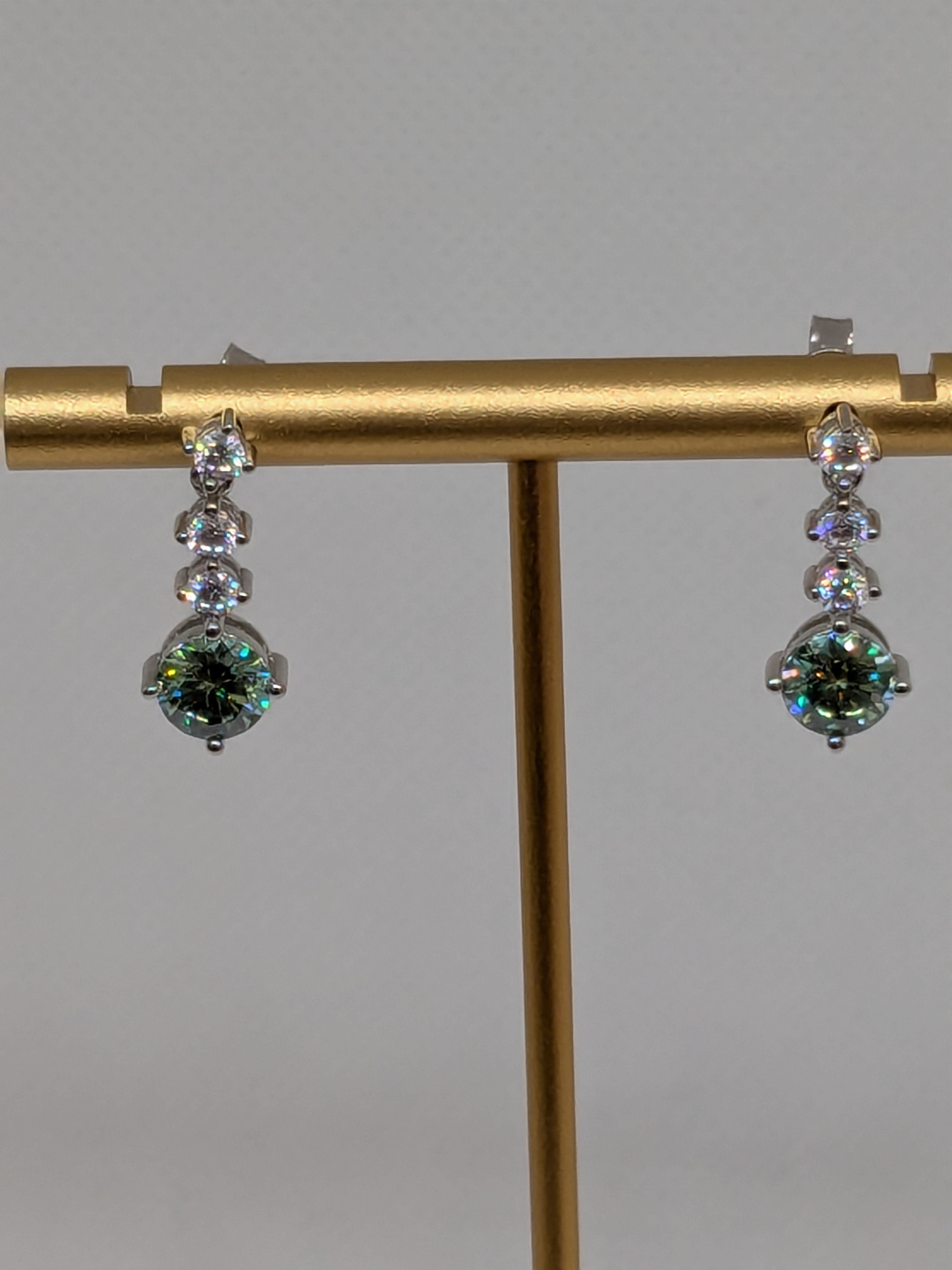 Moissanite Blue Green Dangle Earrings 2cttw