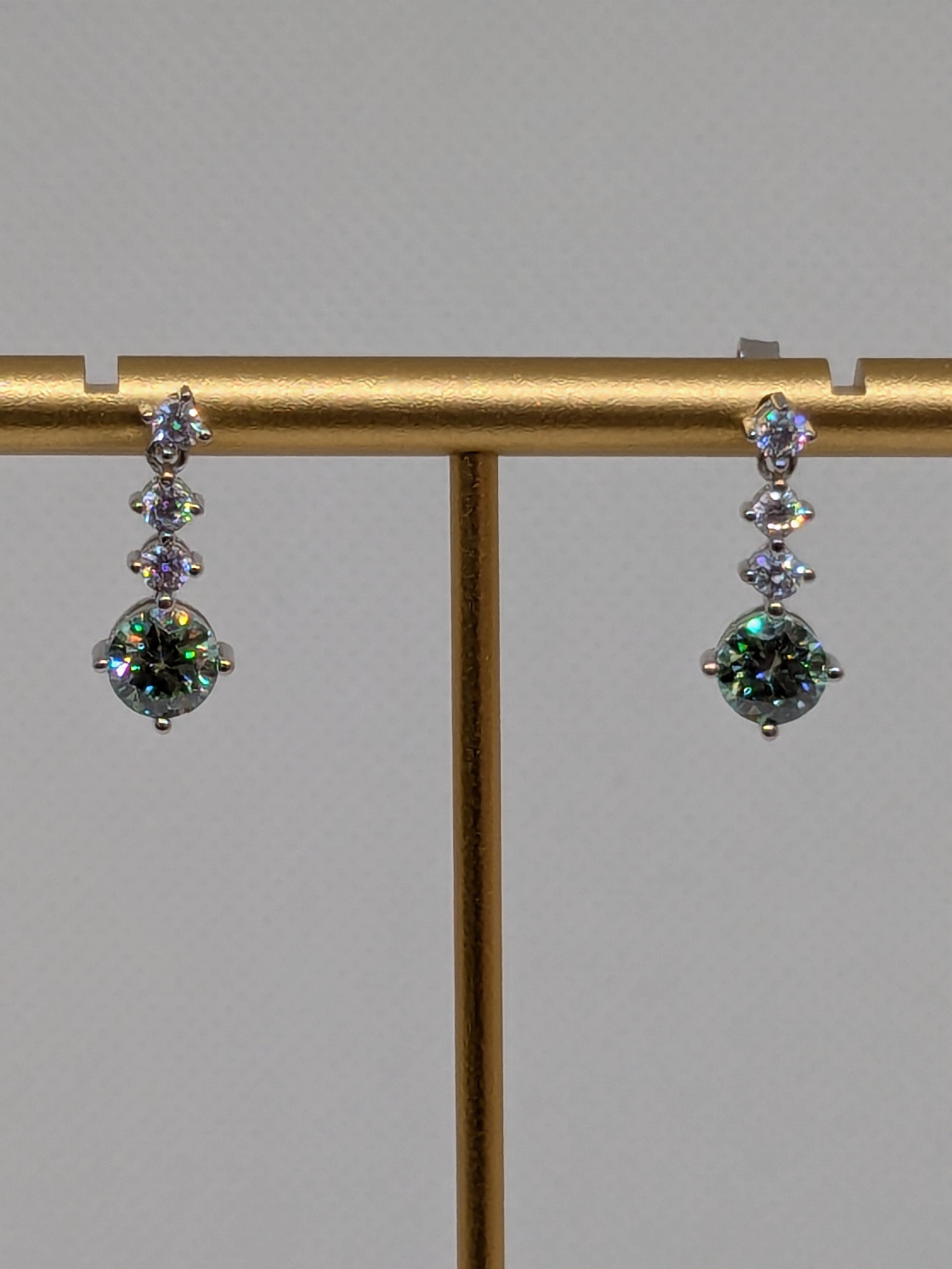 Moissanite Blue Green Dangle Earrings 2cttw