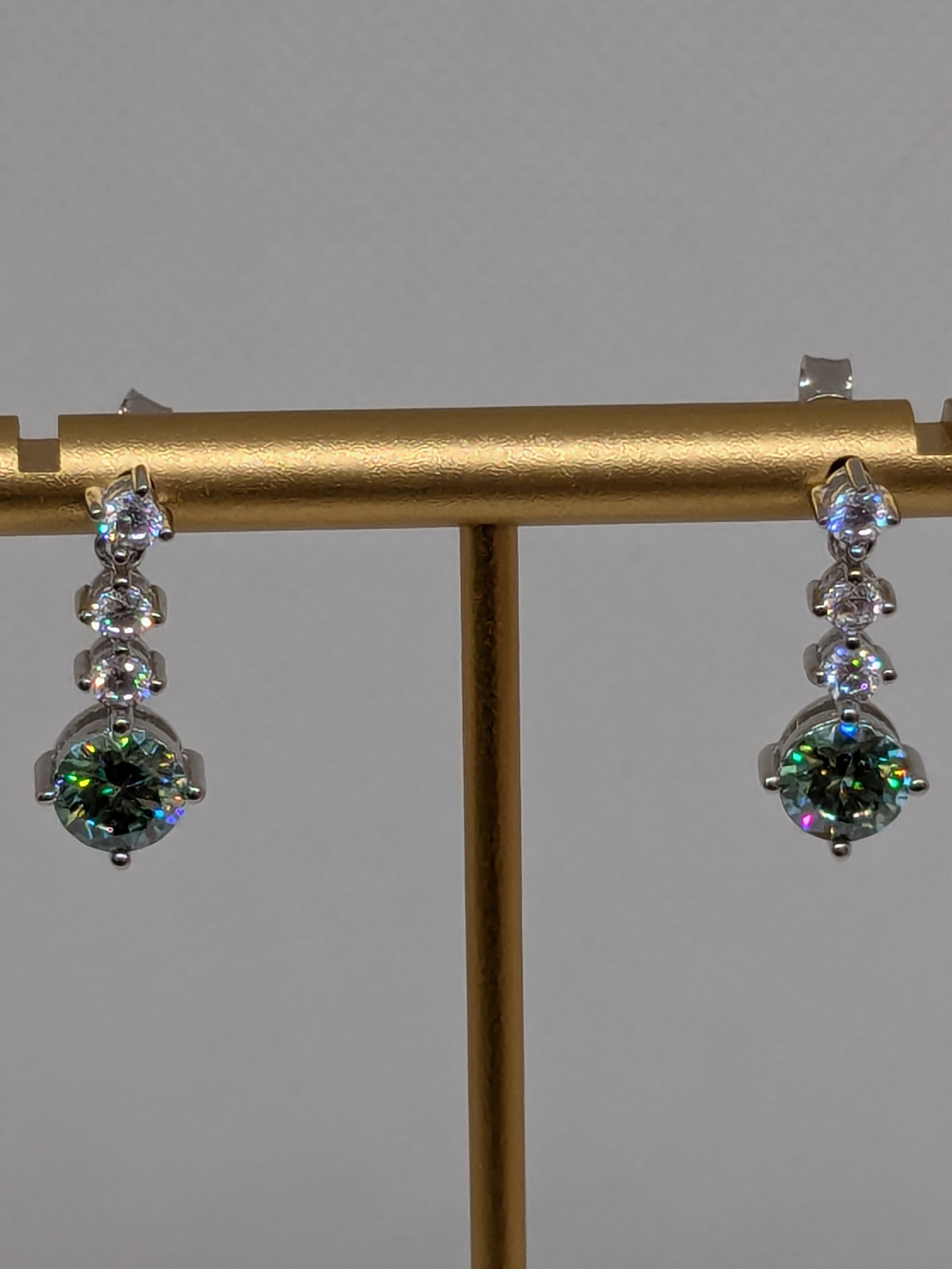 Moissanite Blue Green Dangle Earrings 2cttw