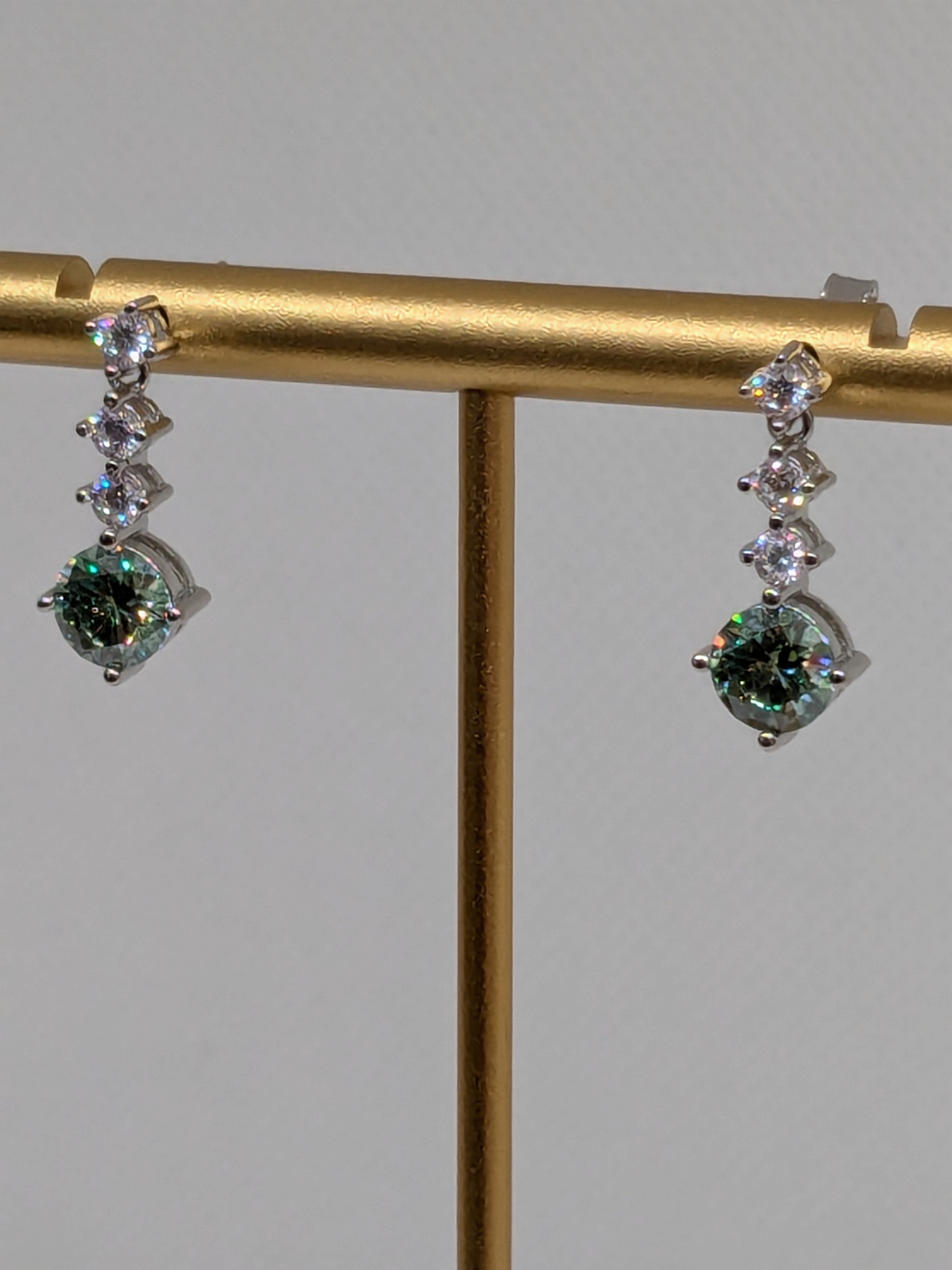 Moissanite Blue Green Dangle Earrings 2cttw