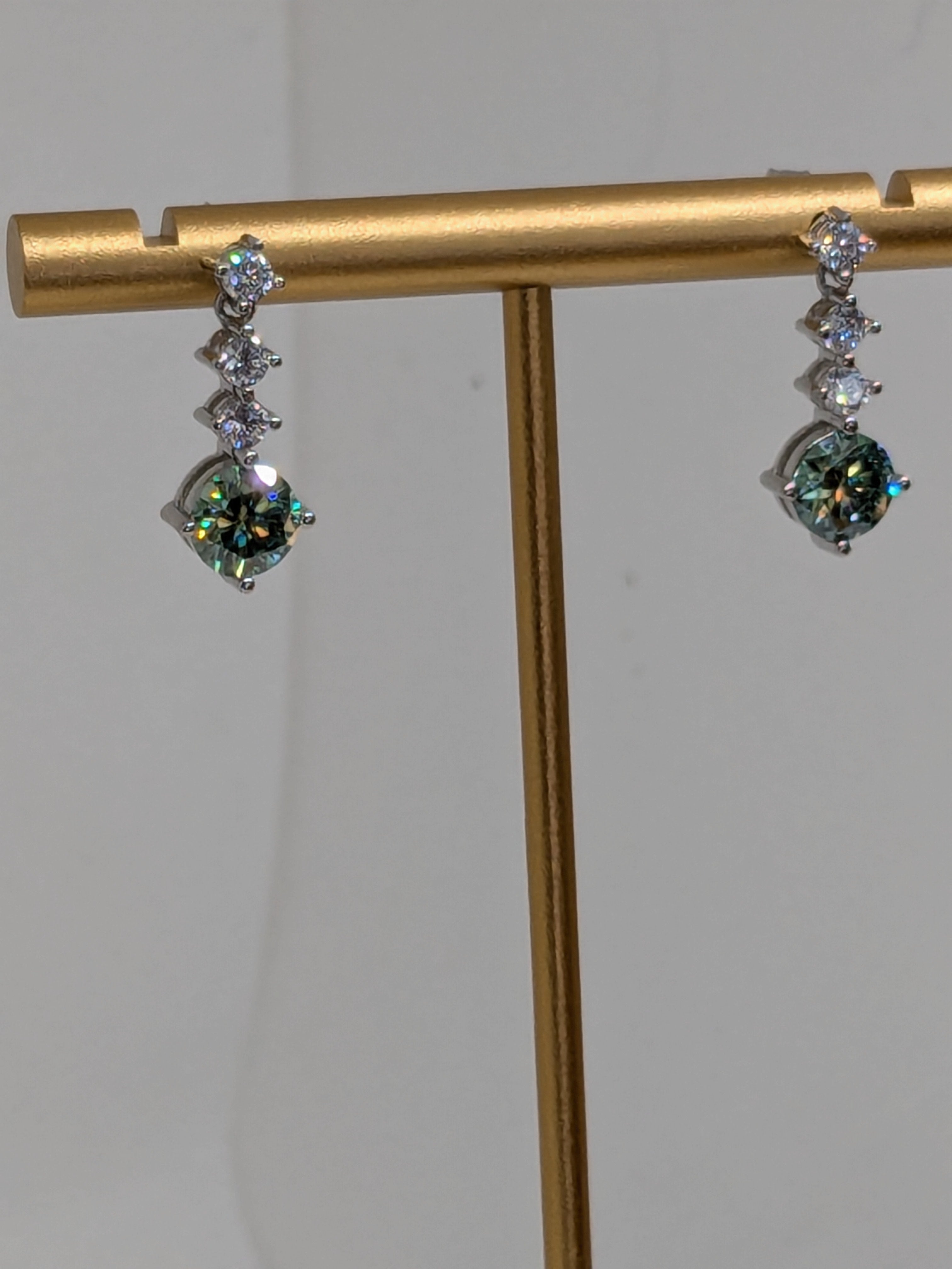 Moissanite Blue Green Dangle Earrings 2cttw