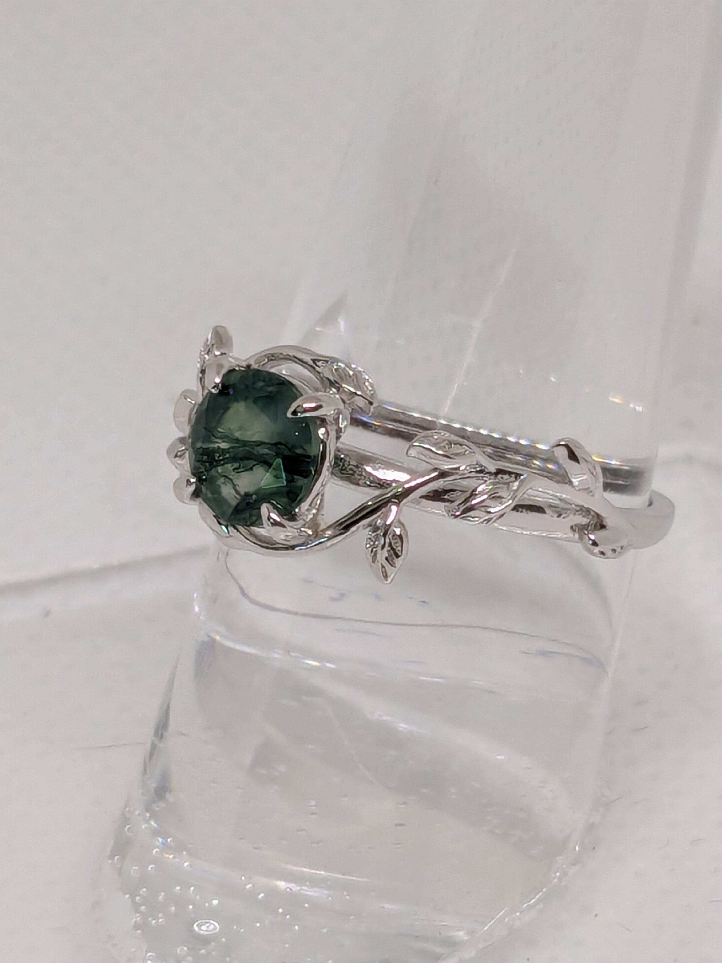 Moss Agate Crown of Vines Ring .50ct or .24ct set in Sterling Silver