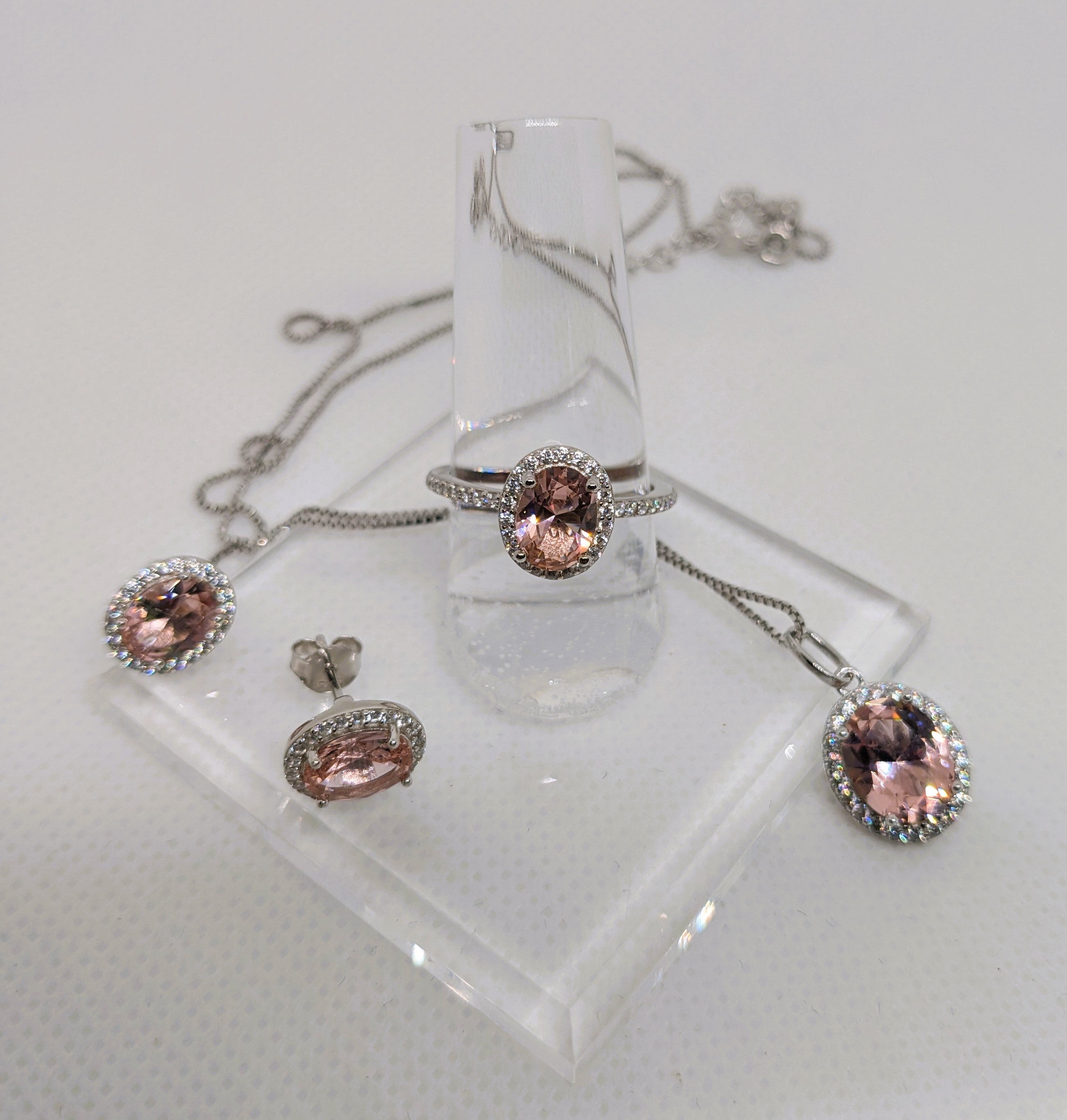 Radiant Pink Sapphire Ensemble: Necklace, Ring, and Earrings, 26.69 CT.T.W.