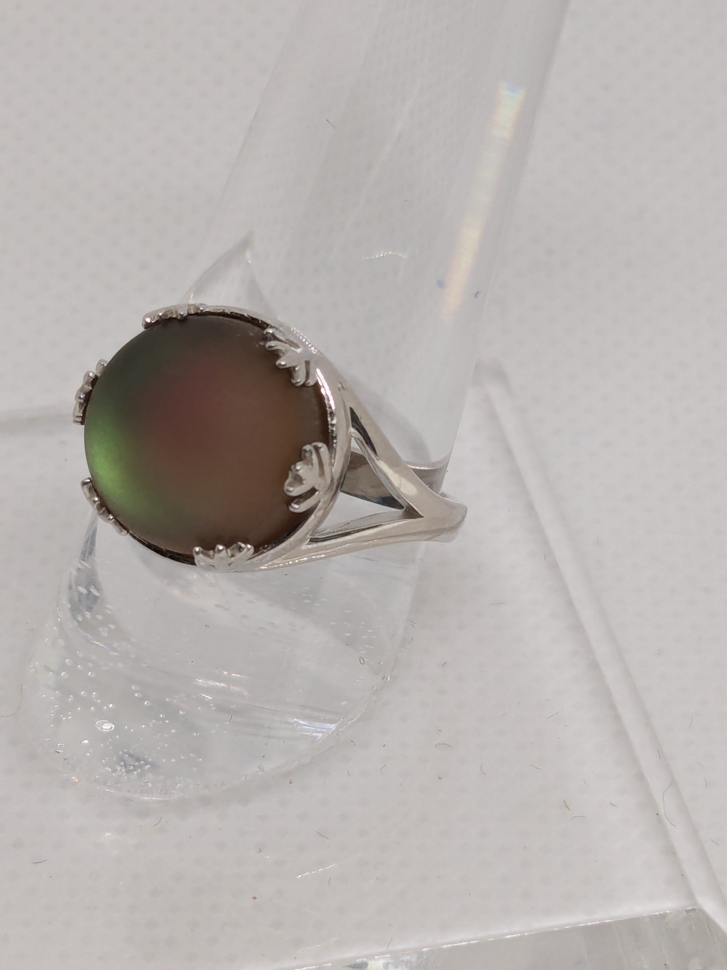 Sterling Silver Aurora Borealis Feldspar Cabochon Statement Ring