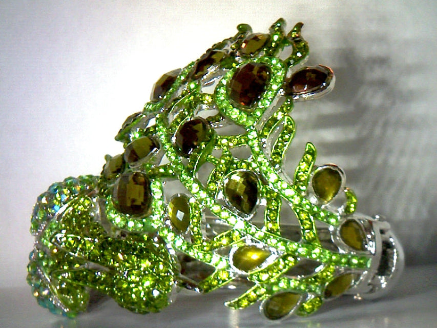 Green Swarovski Crystal Hinged Fire Bird/Phoenix Hinged Bracelet