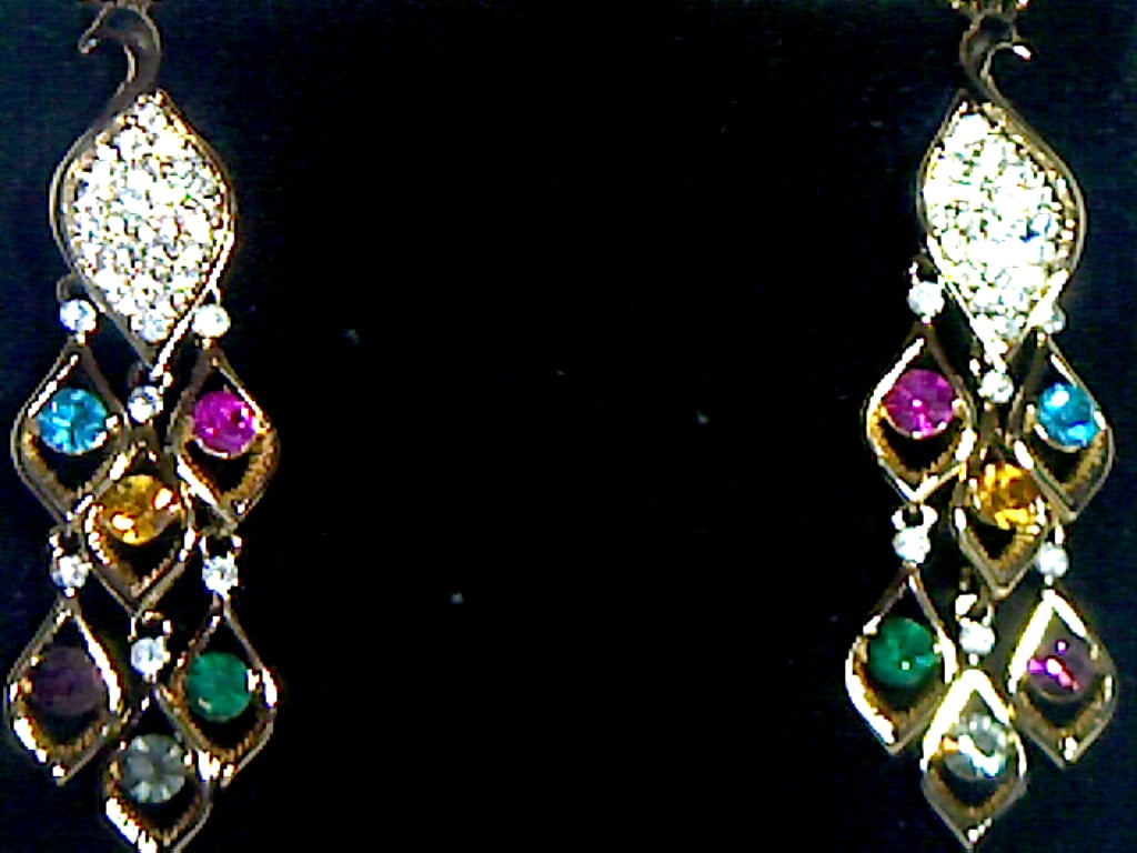 PEACOCK Multicolor Crystal Dangle post back earrings