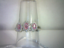 Genuine Pink Sapphire 3 Stone Ring with Genuine Topaz Accents .83ct/3ctw