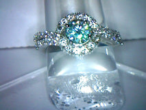 Moissanite Round Cut Blue Green Engagement Ring with halo 1.20ct/6.35mm