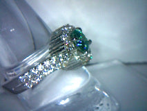 Moissanite Round Cut Blue Green Engagement Ring with halo 1.20ct/6.35mm