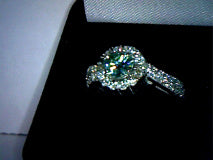 Moissanite Round Cut Blue Green Engagement Ring with halo 1.20ct/6.35mm