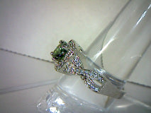 Moissanite Green Round Radiant Cut Square Engagement Ring 1.1ct/7.93mm