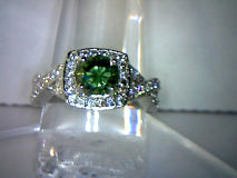 Moissanite Green Round Radiant Cut Square Engagement Ring 1.1ct/7.93mm