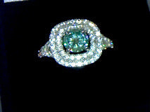 Moissanite Blue Green Round Radiant Cut Square Cocktail Ring With Halo 6mm/1.45ct