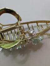 Metal Hair Claw Gold with Flower, Pearl, and removeable Tassel