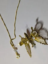 Gold tone Metal Butterfly Hair clip with detachable Tassle & faux pearls