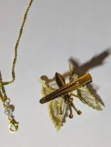 Gold tone Metal Butterfly Hair clip with detachable Tassle & faux pearls