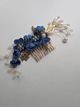 Fancy Gold Tone Metal Hair Combs With Choice of color Fabric Flowers Pearls and White Rhinestones