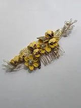 Fancy Gold Tone Metal Hair Combs With Choice of color Fabric Flowers Pearls and White Rhinestones