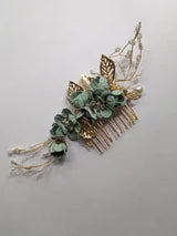 Fancy Gold Tone Metal Hair Combs With Choice of color Fabric Flowers Pearls and White Rhinestones