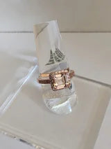 Peach Champagne Sapphire Rose Gold Ring with Halo