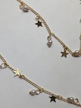 Hair Jewelry Faux Pearl and Star hair snap clip single chain gold tone