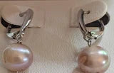 Natural Pink AA+ Cultured Pearl Earrings Lever back 8mm Dangle Drop Hanging earrings 3.6ctw