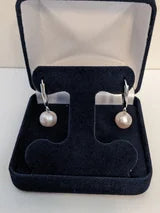 Natural Pink AA+ Cultured Pearl Earrings Lever back 8mm Dangle Drop Hanging earrings 3.6ctw