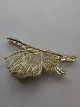 Hair Accessory Metal Hair Claw Gold Tone with Large Gold Rhinestone Butterfly