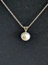 Natural White Freshwater Cultured Pearl Solitaire Necklace 9mm 2ct AA