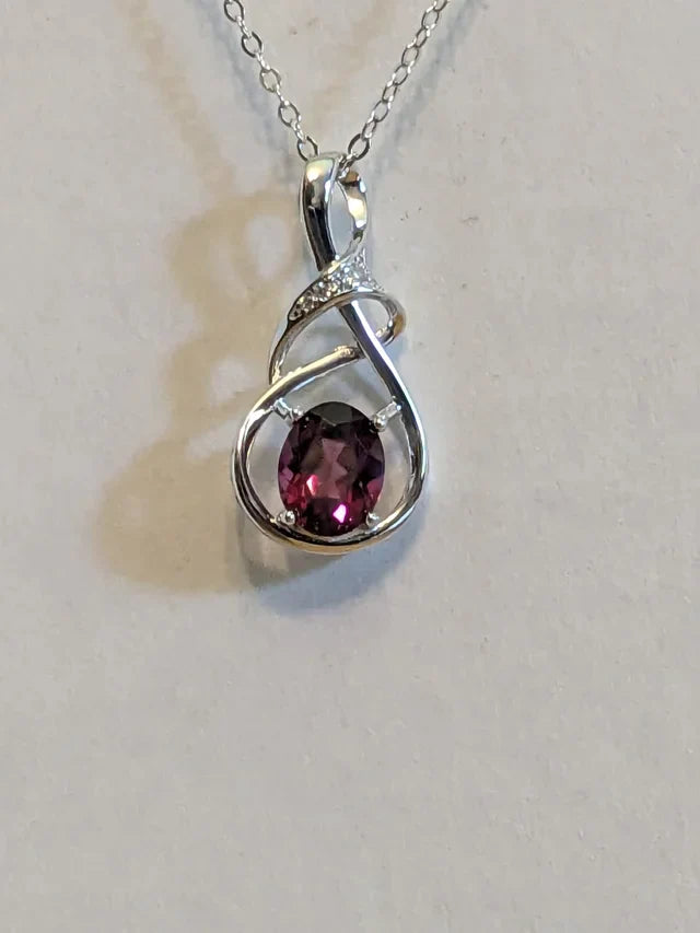 2ct Natural Mined Dark Purple Amethyst Necklace Sterling Silver with Natural White Zircon GemstoneAccents