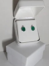 Genuine Jade Chalcedony Seafoam Green Post Earrings with Genuine White Zircon Accents 3ctw