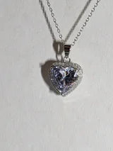 Heart Shaped Cubic Zirconia Necklace 5ct with Natural Zircon Halo