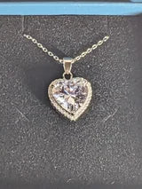 Heart Shaped Cubic Zirconia Necklace 5ct with Natural Zircon Halo