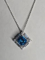 High Carbon Blue Diamond Necklace with Baguette Halo .80ct/1.24cttw