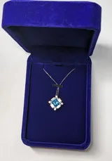 High Carbon Blue Diamond Necklace with Baguette Halo .80ct/1.24cttw