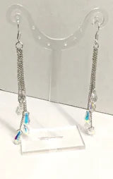 Crystal Faceted Multiple Prism Long Dangle Fashion Pierced Earrings