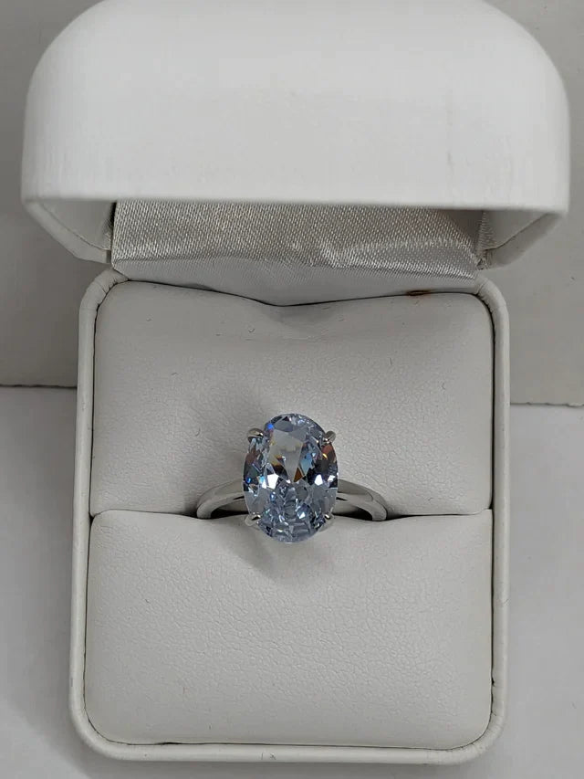 Lab Created Aquamarine 6.5ct Oval Solitaire Engagement Ring in Yellow or White Gold