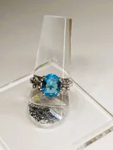 Lab Created 1.53ct Aquamarine Ring with White Rhinestone Accents